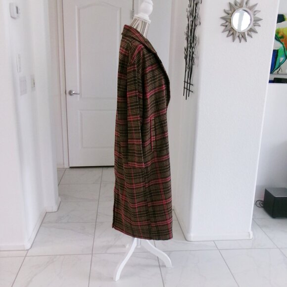 New Wild Fable Wool Blend Plaid Oversize Midi Coat Brown Tan Fuchsia Pink S / M - Picture 6 of 14